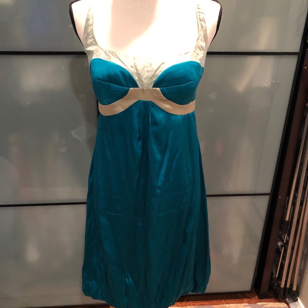 Nicole Miller Turquoise Silk Bubble bustier dress